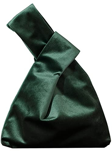 YuuTbiu Velvet Wrist Purse, Formal Evening Knot Bag for Women, Luxury Occasion Wristlet for Wedding Party Night Out (Dark Green)