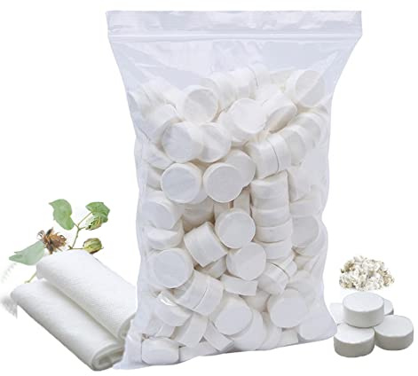 Tiamu Toallitas Desechables de Toallas Comprimidas de AlgodóN Suave MáGico de 500 Piezas Tableta de Tejido de Viaje, Toallitas desmaquillantes agradables para la Piel, Seco y Absorbente de Aceite