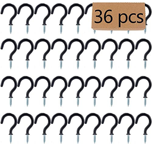 JAPONC 36PCS Metal Ceiling Hooks 1-1/4 Inch Multipurpose Vinyl Coated Screw-in Wall Hooks for Hanging Plants, Cups, Utensils, Lights and Stuff Great for Indoor & Outdoor Use