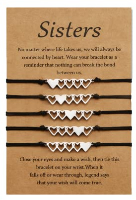 YELUWA 5 Pcs Sisters Bracelet Meilleur Ami Amitié BFF Bestie Coeur Correspondant Longue Distance Bracelets Ensemble Bijoux Soeur Cadeau de Soeur Anniversaire Cadeau pour Adolescente Femmes Mère Fille