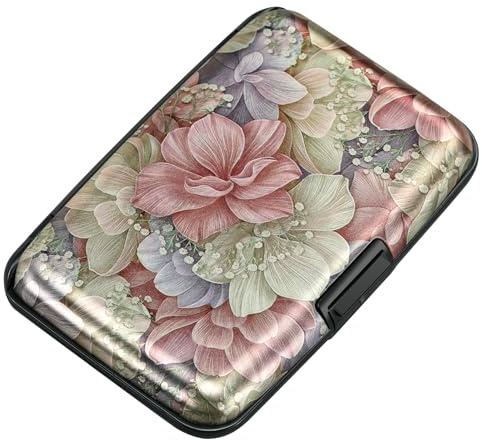 ELFISH Mini RFID Aluminum Wallet Credit Cards Holder Business Card Case Metal ID Case for Men Women（Happy Flower