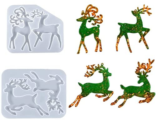 zalati Moulds Christmas Deer Style 2pcs Elk Molds Silicone for Resin DIY Crafts Gifts Making Christmas Tree Pendant Brooch Keychain Candle Soap