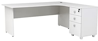 furni24 Schreibtisch Winkelschreibtisch, Eckschreibtisch, Moderner Bürotisch Computertisch mit großer Arbeitsfläche, Holzbeinen, Bürotisch, PC Tisch, Dona Grau inkl.Beistellcontainer rechts gewinkelt