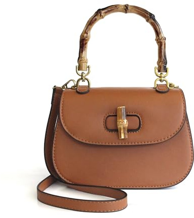 Women top handle bag, Bamboo Satchel Crossbody bag, Vintage Satchel shoulder bag (Brown), Brown