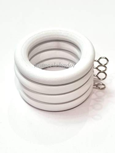 Anillas de madera para colgar cortinas de 35 mm con ganchos y ojales, madera blanca, anillas para cortinas con ojales deslizantes para barras de 32 mm, paquete de 12 unidades.