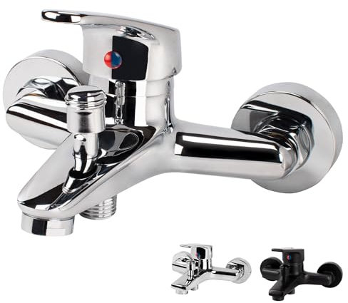 Badewannenarmatur Einhand Wannenmischer Aufputz Wannenarmatur Badewanne Wasserhahn für Badezimmer Brausearmaturen Messing Wannenbatterie Duscharmatur mit manuellen Umsteller(Chrom-R)