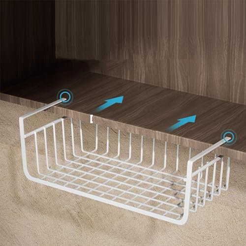 Enforose Under Shelf Wire Basket Hanging Storage Baskets Multipurpose All Metal Under Shelf Wire Basket Slide in Baskets for Kitchen(Medium white)