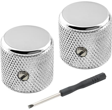 Musiclily Pro 1/4 Zoll Aluminium Flat Top Universell Potiknopf Knobs mit Madenschraube für Fender Mexico Player Tele E-Gitarre, Chrom (2er Set)