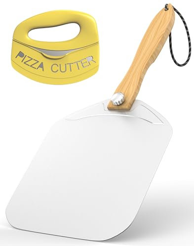 Meykwod Pizza Peel 12 inch, Aluminum Pizza Paddle, Metal Pizza Peel, Pizza Spatula for oven, with Foldable Wood Handle, Pizza oven accessories