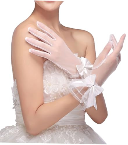 SHERCHPRY Guantes de Boda para Novia Blancos Lazo, de Poliéster, Elegantes y Cómodos para Banquetes y Ceremonias Nupciales, de Guantes Completos