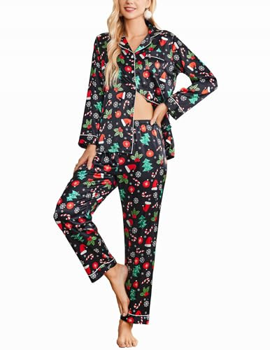 Ekouaer Pyjamas for Women Silk Satin Pyjama Bride Pjs Set Two Piece Pj Sets Christmas Sleepwear Loungewear