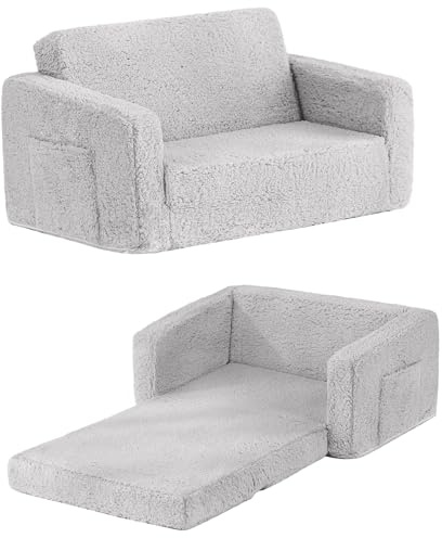YOTATING Canapé pour Enfants, 2 en 1, Canapé Pliant pour Tout-Petits, Canapé-Lit Double Confortable pour Chambre de Jeu - Très Doux avec 2 Places, Canapé pour Enfants à Transformer en Chaise Longue