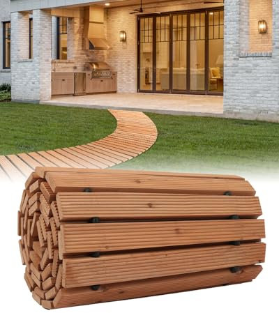 VEVOR Chemin de Jardin en Bois, 253x43 cm, Allée de Jardin Incurvée Déroulante Antidérapante Décorative en Cèdre avec Connexion par Câble Métallique, pour Fêtes, Mariages, Cour, Terrasse, Extérieur