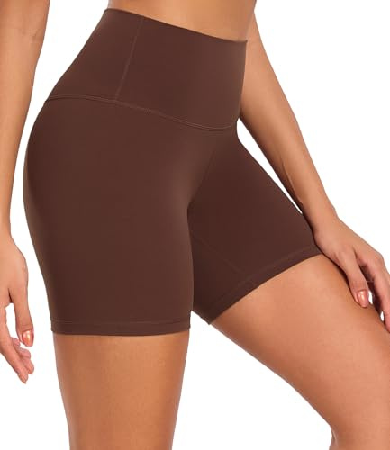 wirarpa Pantalones Cortos Deportivos para Mujer Pantalones Cortos de Yoga de Cintura Alta Mallas Cortas de Mujer para Yoga Correr Fitness Ciclista Gym Running Marrón Chocolate Talla Grande