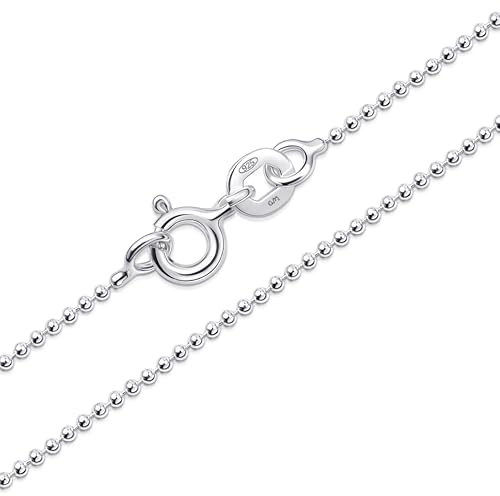 Amberta Solid 925 Sterling Silver Chain for Women Men | Super Thin Dainty & Sturdy Box Curb Singapore Beaded Snake Paperclip Necklace Delicate 16/18/20/22/24 inch: 20 inch Ball Chain Necklace