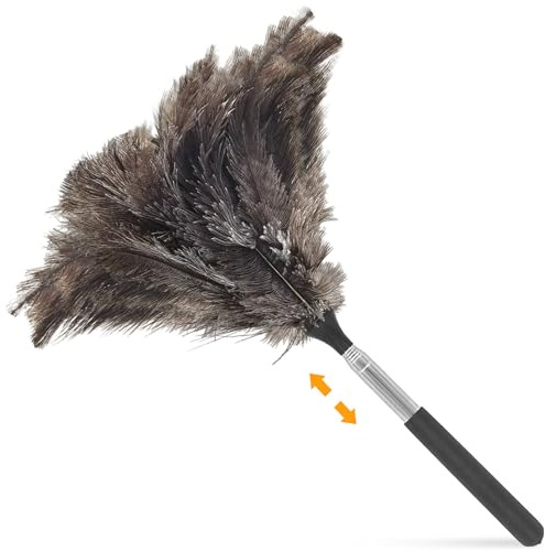 Plumero Telescopico Plumas Avestruz Extensible hasta 115 cm, Lavable Antiestático Reutilizable, Plumeros Mano Esponjoso Natural para Techos Altos, Luces, Armarios, Hogar, Superficies Delicadas
