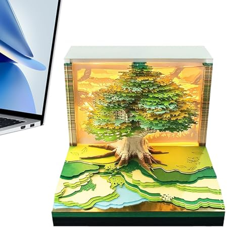 Générique Calendario 3D Orologio 2026 – Blocco note promemoria 3D Art Note adesive – Organizzatore a forma di capanna albero per il Ringraziamento Natale ufficio decorazione ufficio