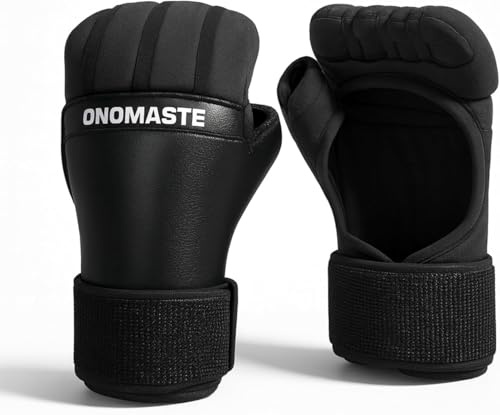 ONOMASTE - sous-Gants de Boxe avec Protection Gel, Mitaines pour MMA et Kickboxing, Cuir Synthétique, Noir (S/M)