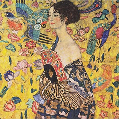 YSCOLOR Diamant Painting Dame Mit Fan Voller Runder Diamant Malerei Gustav Klimt DIY Mosaikbilder Von Strass Malerei Hobby Handwerk 30X30Cm