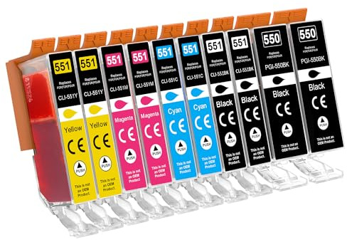 Jhaan 550 551 XL Multipack Druckerpatronen Kompatibel für Canon PGI-550 PGBK CLI-551 XL Patronen für Canon Pixma MX925 IP7250 MG5650 MX725 MX920 MG5550 IP7200 MG6650 MG6450 IX6850 MG5450 (10er-Pack)