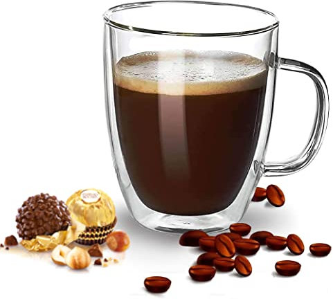 Xabono Glass Coffee Mugs Double Wall Insulated Coffee Mug 350Ml Glass Coffee Cup with Handle Insulated Cup - Coffee Mug Latte Cappuccino Large Coffee Mugs Heat Resistant and Microwave Safe, (CGC1U)