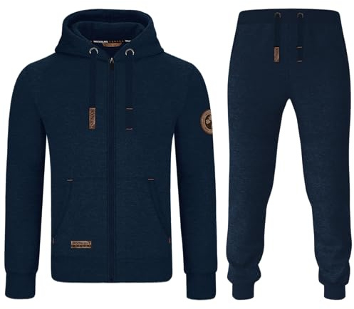 MOOSELINE Herren Jogginganzug Trainingsanzug Sportanzug mit Leder Patch (2XL, Navy Blue)