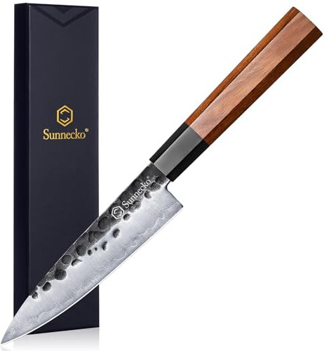 Sunnecko Sharp Fruit Knife Japanese - 5.5 Inch Paring Knife Japanese 9CR18MOV 3-Layer High Carbon Stainless Steel Blade, Small Kitchen Knives with Rosewood Handle Utility Knives