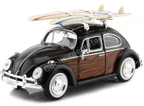 Kompatibel mit 1966 VW Beetle mit Surfbrettern Schwarz/Holz 1:24 Motor MAX 79591