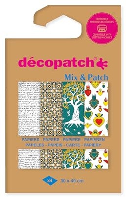 Décopatch DP049C - Une Pochette de 4 Feuilles Décopatch - Dimensions : 30 x 40 cm - Papiers imprimé, Spiritualité - Mix & Patch - A partir de 5 ans, DIY, création, rénovation, activité créative