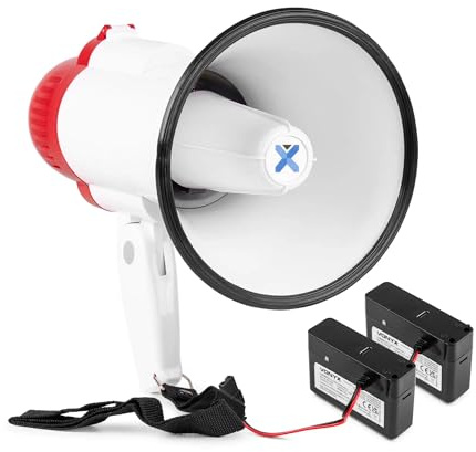 VONYX MEG025 Pack Mégaphone Compact 25W - avec 2X Batteries Rechargeables MRB04, Portée Jusqu’à 800m, Bluetooth & Lecteur MP3, Idéal pour Manifestations et Matchs Sportifs