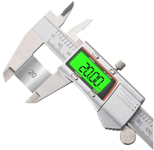 Calibre digital, 150 mm electrónico de acero inoxidable calibre digital con fácil lectura pantalla retroiluminada Vernier para medición externa, interior, profundidad y paso