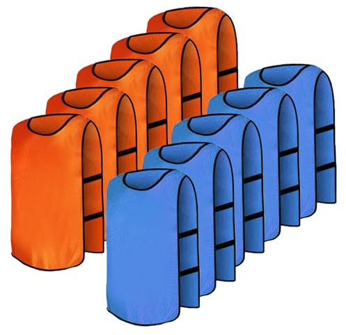 XiangJunly 10 STK Fußball-Trainingsleibchen für Herren & Kinder – Sportwesten für Teamtraining, Volleyball, Basketball & Fußball (Orange/Blau)