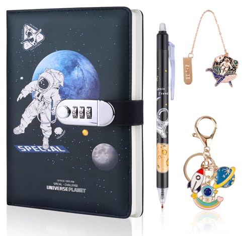 FICOFISE ournal intime avec code, carnet de notes pour garçons,filles,ado&adultes, avec stylo, porteclefs & portes-signet (22x14.5 cm, 240 pages), pour notes quotidiennes & rentrée scolaire (Bleu)