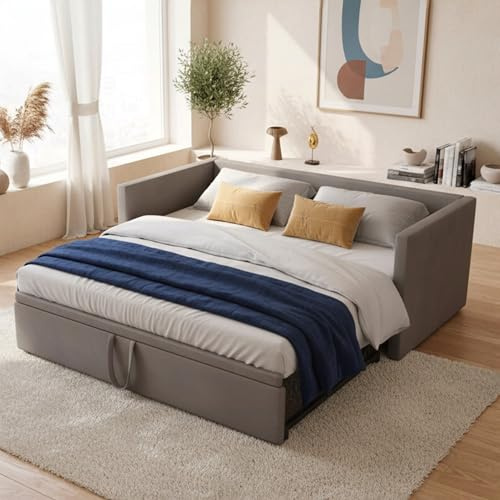 Klädd sängsoffa med gästsäng 90/180 x 200 cm, bäddsoffa med ribbotten och ryggstöd, multifunktionell säng, utdragbar spjälsäng, för 2 personer, sammet (grå, 90/180 x 200 cm)