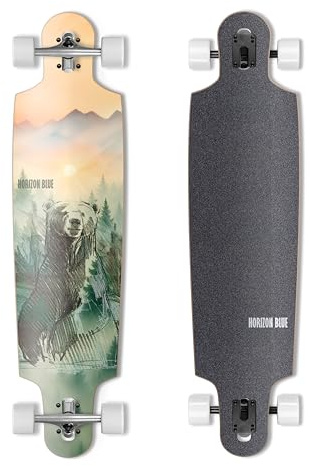 HORIZON BLUE 99,1 cm Urban Longboard Cruiser | Nordamerika Hardrock Maple Deck | Anti-Wheelbite- und Stoßdämpfungssystem | Multi-Szenarien Cruising komplett (Wild)
