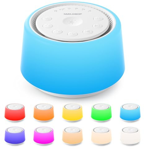 SMILEBOP White Noise Machine with Night Light, 30 Soothing Sounds Portable Sound Machine for Baby and Adults, 10 Color Night Light, 5 Timer Options, Memory Function,Compact for Travel (White)