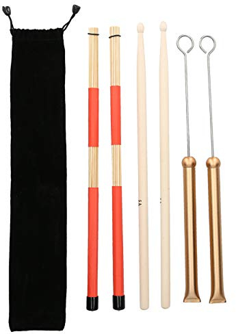 Petjoyful Ensemble de brosses pour bâtons de tambour Jazz fil métallique rétractable 5A tige en bambou 19 bâtons de faisceau sac en peluche (Or)