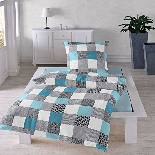 Traumschlaf Seersucker Bettwäsche Set • luftig leichte Sommerbettwäsche im Quadrate Design bügelfrei mit Reißverschluss • 135x200 cm + 80x80 cm