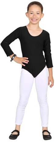janisramone Flickor barn ny långärmad gymnastik dans balett bodysuit uniform trikåer topp ålder 3 till 14 år, Svart, 7-8 Years