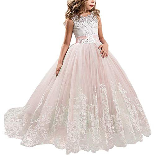 NNJXD - Vestido bordado de tul, de princesa, para fiesta, formal, largo rosa 7-8 Años