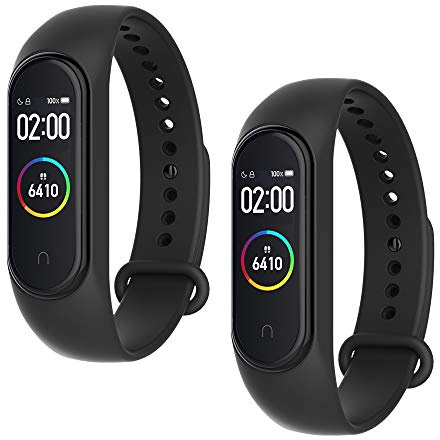 WD&CD - Juego de 2 pulseras compatibles con Mi Band 3/Mi Band 4, correa de reemplazo de TPU silicona ajustable para deporte compatible con Xiaomi Mi Band 3/Mi Band 4 (negro * 2)