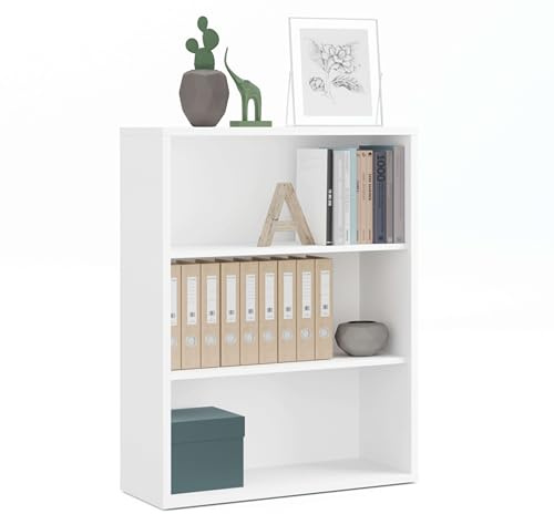 MUEBLES PITARCH | Librería de Oficina o Despacho Baja con Estantes, Librería de Salón, Blanca, 99,5x75,5x33cm (Alto x Ancho x Fondo) Básica, Elegante y Resistente, Colección
