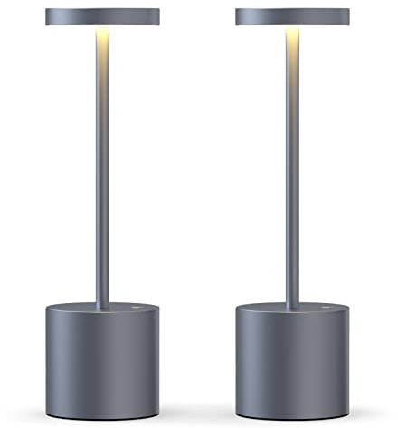 YIKUI Tischlampe Kabellos, Eingebaut 5000 mAh Batterie mit 2 Beleuchtungsmodi Dimmbar 2 Pakete Tischlampe Akku, Aluminium LED Tischleuchte, für Restaurant, Terrasse, Indoor & Outdoor (Grau)