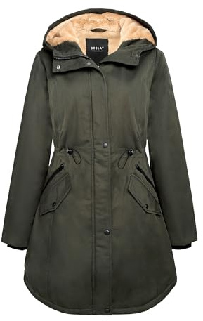 OROLAY Giacca Parka Donna Imbottita con Cappuccio, Fatta di Pile, Antivento per Inverno, Tasche Multiple, Ideale per Outdoor