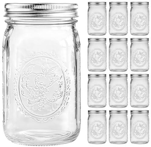eleganttime Wide Mouth Mason Jars 32 oz with Lids and Bands Set of 12 Jars,Quart Large Glass Mason Jars with Airtight Lids,Great for Canning,Fermentation and Preservation