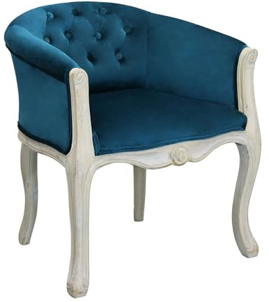 milani home - poltrona vintage in velluto blu, con braccioli, struttura in legno, per salotto e camera da letto, 61 x 61 x 71 cm