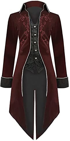 Sangdut Herren Mittelalter Steampunk Frack Jacke Männlich Viktorianischen Renaissance Gothic Retro Vintage Stickerei Mantel Halloween Party Cosplay Pirat Vampir Gentleman Kostüme für Erwachsene, rot,