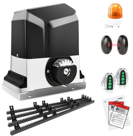 TOPENS RK1200T Automatic Sliding Gate Opener Rack Drive Electric Gate Motor for Heavy Driveway Slide Gates Up to 1500kg, Security Gate Operator AC Powered with Gear Rack, Beacon and Photo Sensor