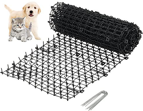 KEILEOHO 2M x 28cm Cat Scat Mat Roll, Cat Repellent Mat with U-shaped Nails, Flat Prickle Strip Dig Stopper, Spikes Strips Deterrent Mat for Garden, Fence, Flowerbed, Lawn