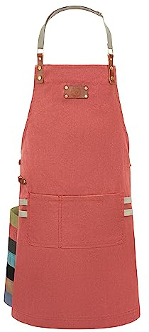 Ess-Nische® Premium denim matlagningsförkläde – robust grillförkläde för män och kvinnor – perfekt present till kockar, mormor, morfar – extra långt förkläde för män och kvinnor – brett färgval, röd,